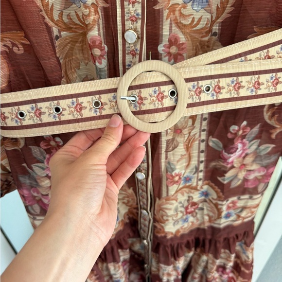 Sheer Floral Button-Front Midi Dress in Rust - Picture 6 of 10